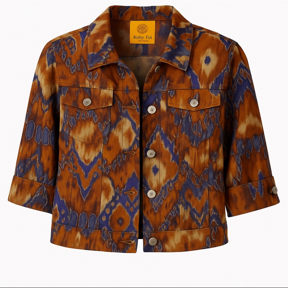 Y2K Ruby Rd. Petite Sheer Abstract Button Jacket – Brown/Blue – SP